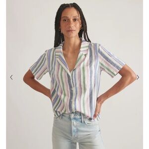 MARINE LAYER Lucy Resort Shirt in cool stripe sz L